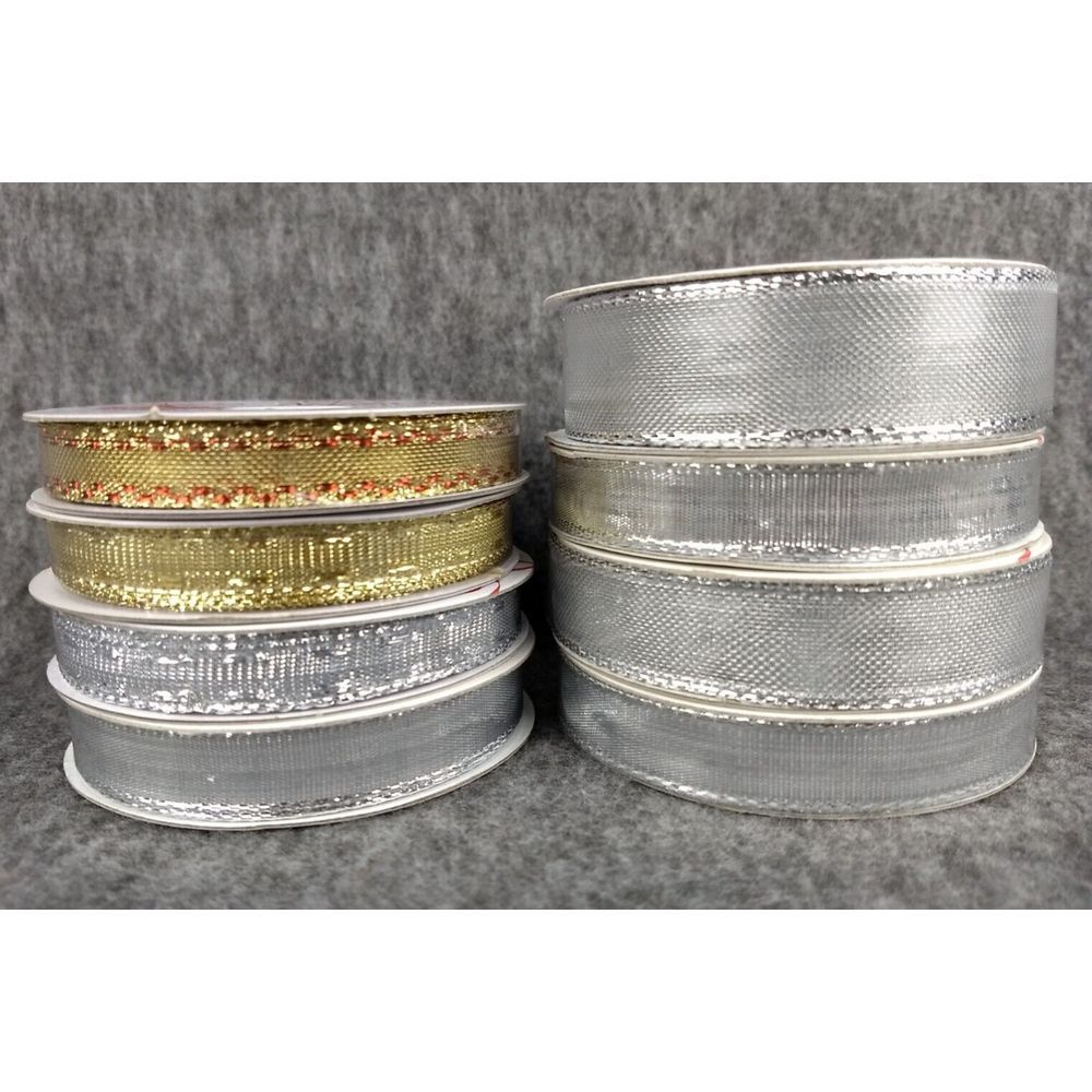 Metallic Ribbon Wired Bowtique Craft Gift Wrap Christmas Gold & Silver Lot/8 NEW